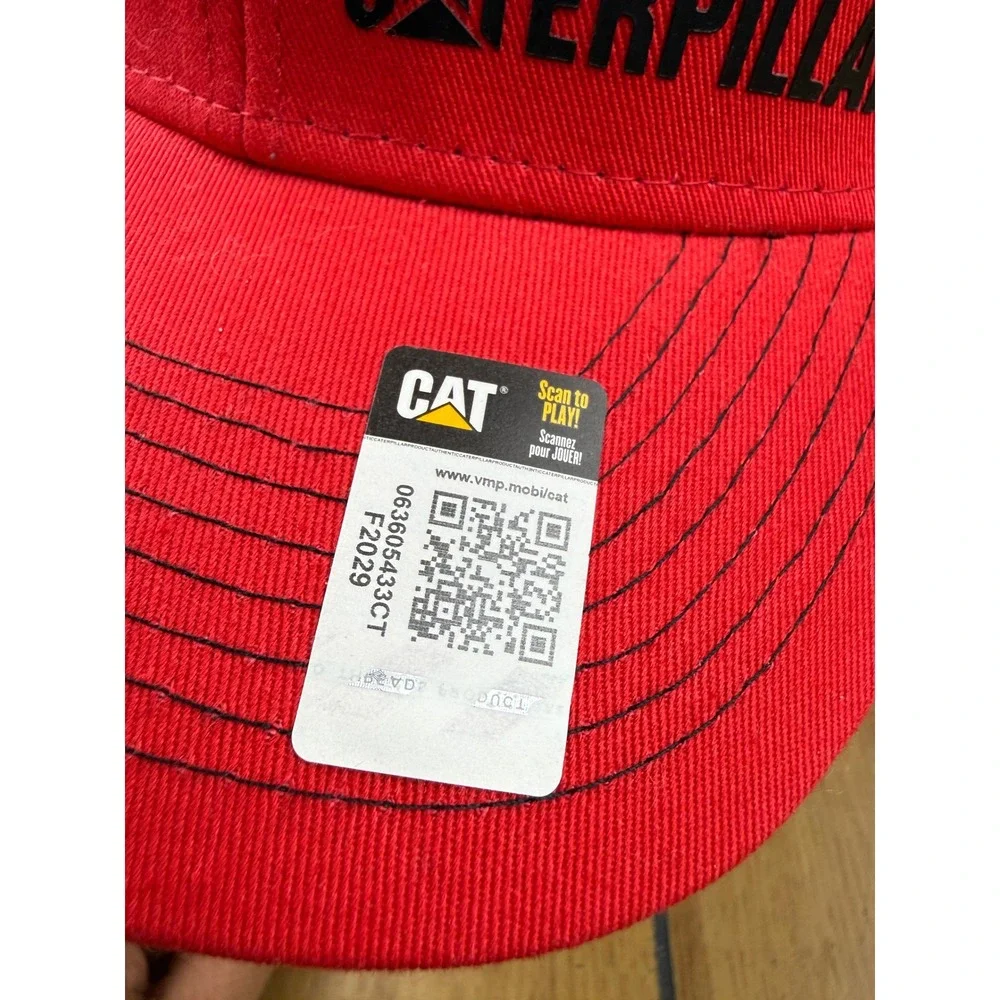 Caterpillar CAT Ring Power Trucker Hat Red Black Mesh Snapback Cap BDA81525